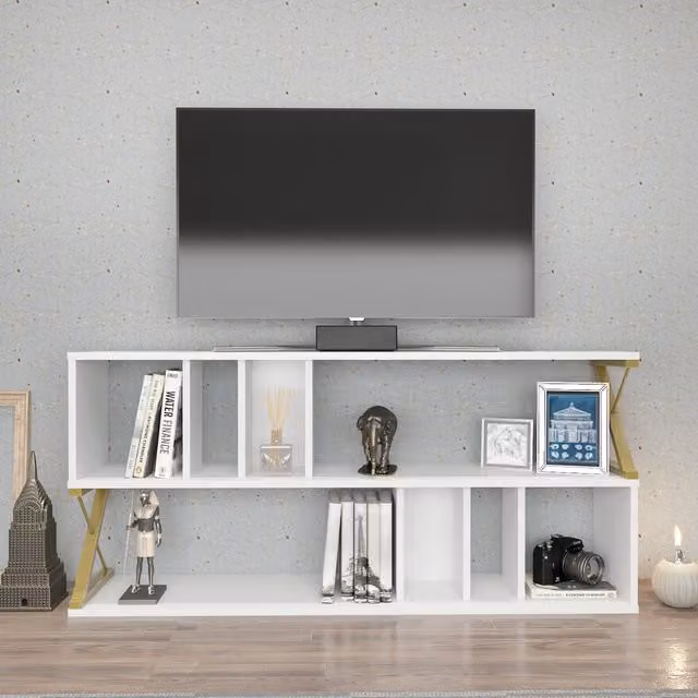 Decorotika Termassini TV Unit and Stand for TVs up to 64 inches, White and Gold