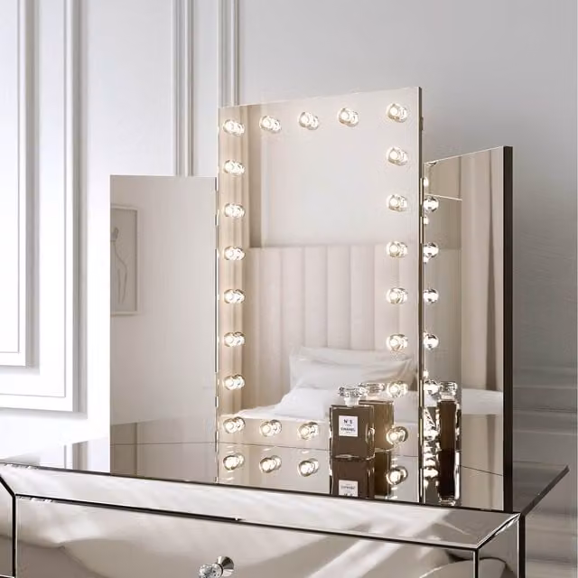 CARME Millie LED Tri-Fold Vanity Desktop Mirror - Silver