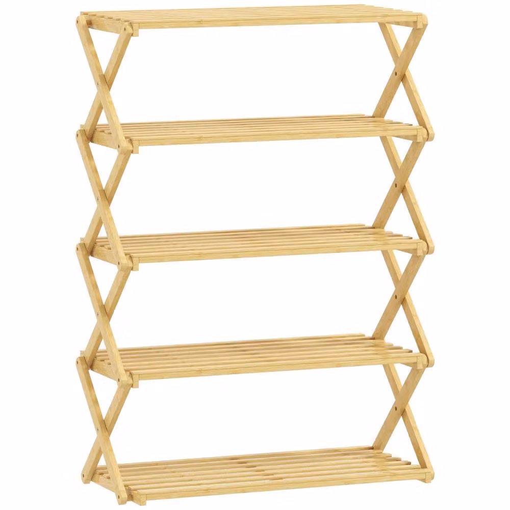 Wyld Haus Lafa Mazi 5 Tier Folding Shoe Rack in Natural Bamboo, Brown – 2
