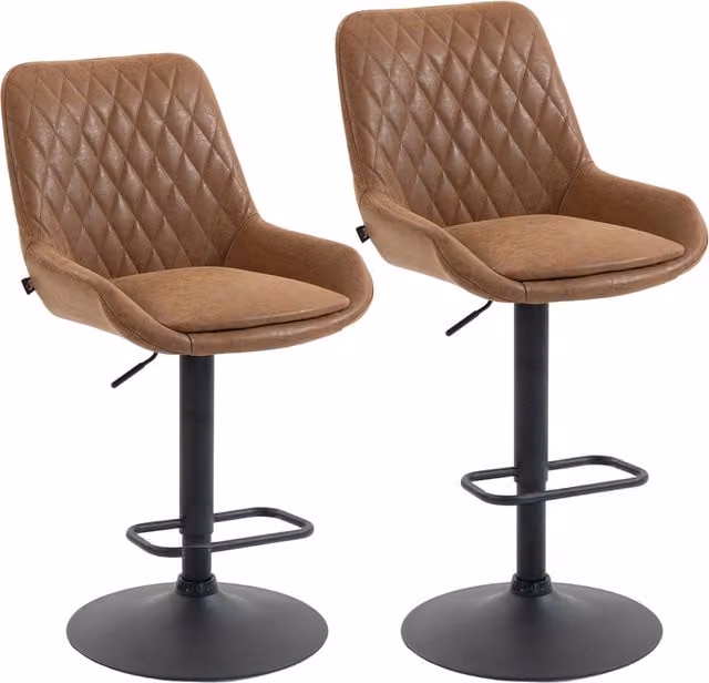 HOMCOM Set of Two Retro Faux Leather Swivel Bar Stools in Orange – 1