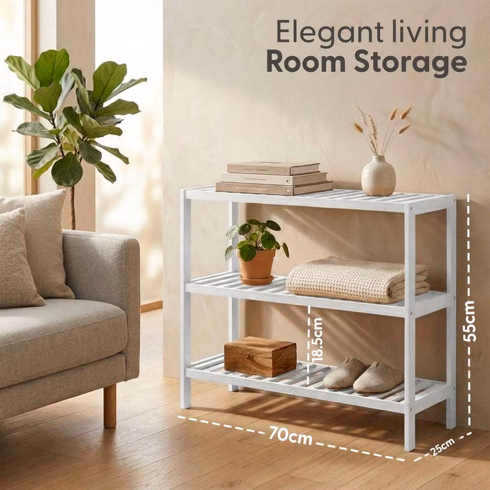 Keplin 3-Tier Bamboo Shoe Rack in White – 2