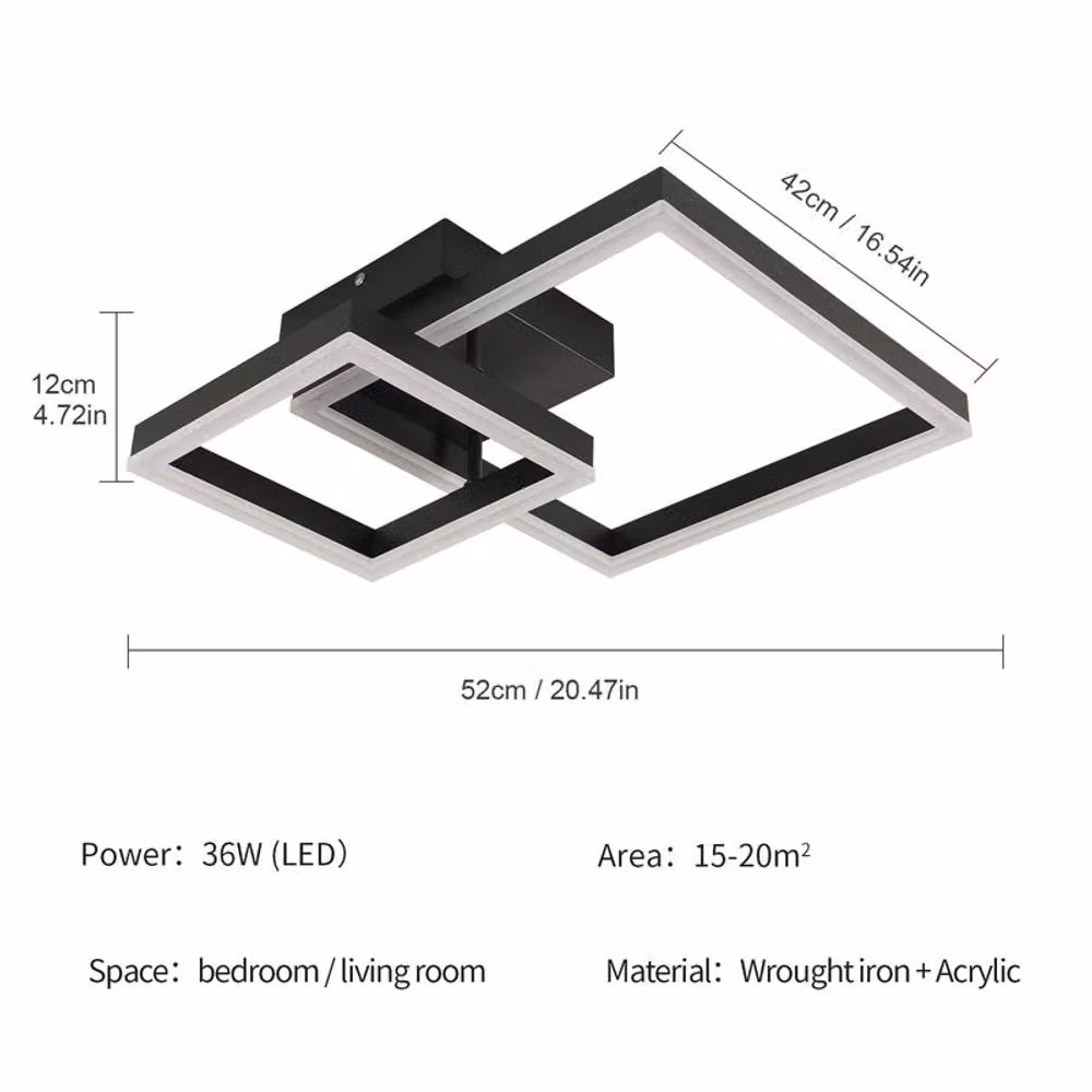 COMELY Modern Square LED Ceiling Light, 36W, 6500K Cool White, Black – 5