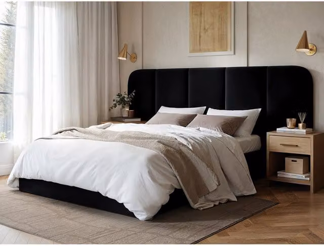 Solace+Co Sienna Hotel Ottoman Bed in Black Velvet, Double (140 x 200 cm) – 1