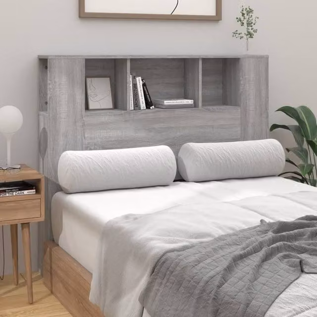 Berkfield Home Modern Headboard Cabinet in Grey Sonoma with Integrated Nightstands and Shelving, W: 120 cm, D: 18.5 cm, H: 104.5 cm