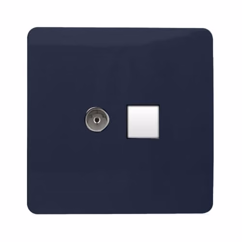 Trendi Switch 2 Gang TV Co-Axial and RJ45 Cat 6 Ethernet Combination Flush Plate in Blue – 2