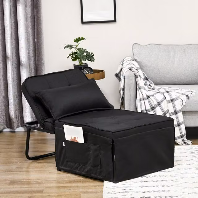 HOMCOM Black Folding Sleeper Chair Bed with Adjustable Backrest and Ottoman