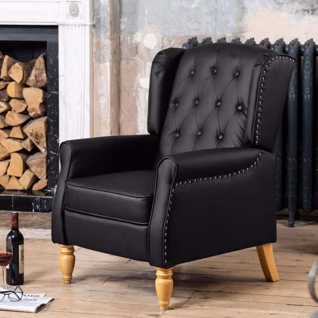 Artemis Home Galena Classic Recliner Armchair in Black Synthetic Leather with Solid Wood Frame