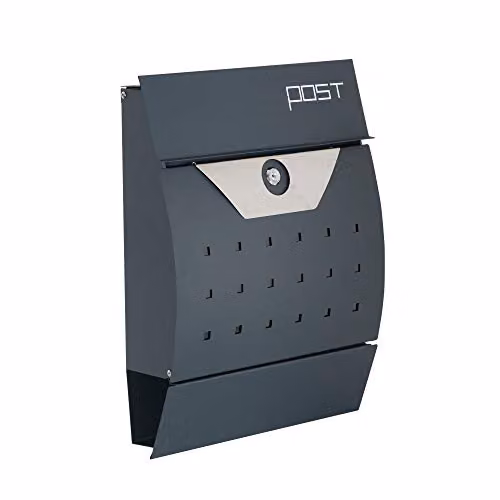 Phoenix Safe Company Wall Mounted Zinc Letterbox in Grey, W/D/H: 45.0 x 40.0 x 35.0 cm
