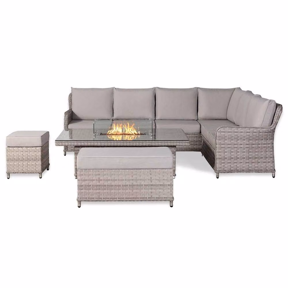 Furnishings For Less UK Grey Rattan Garden Corner Sofa Set with Rising Fire Pit Table – 2