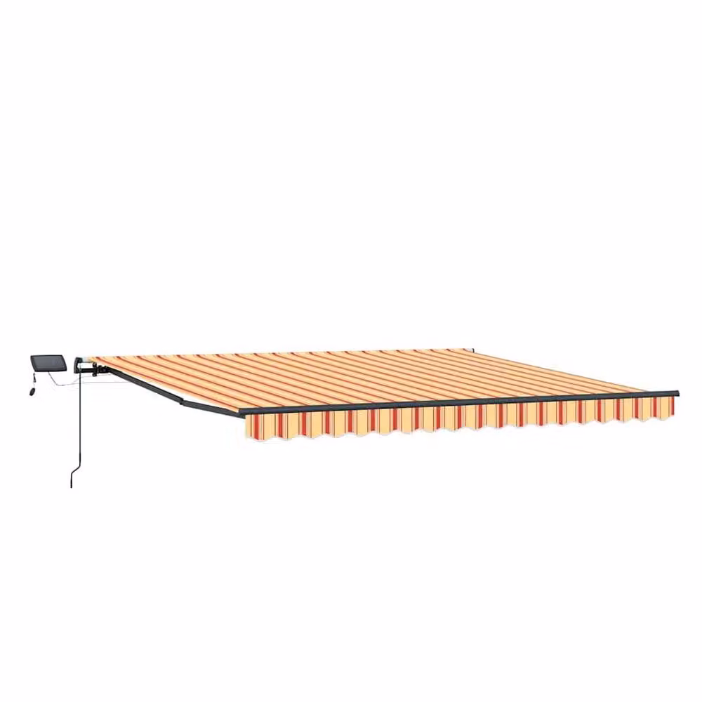 Berkfield Home Manual Retractable Folding Arm Awning with LED in Yellow, Orange and Multicolour Striped Fabric, W: 450 cm, D: 300 cm – 3