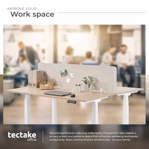 tectake Sound-Absorbing Desk Divider in Beige, W: 160 cm, H: 40 cm, D: 40 cm – 3