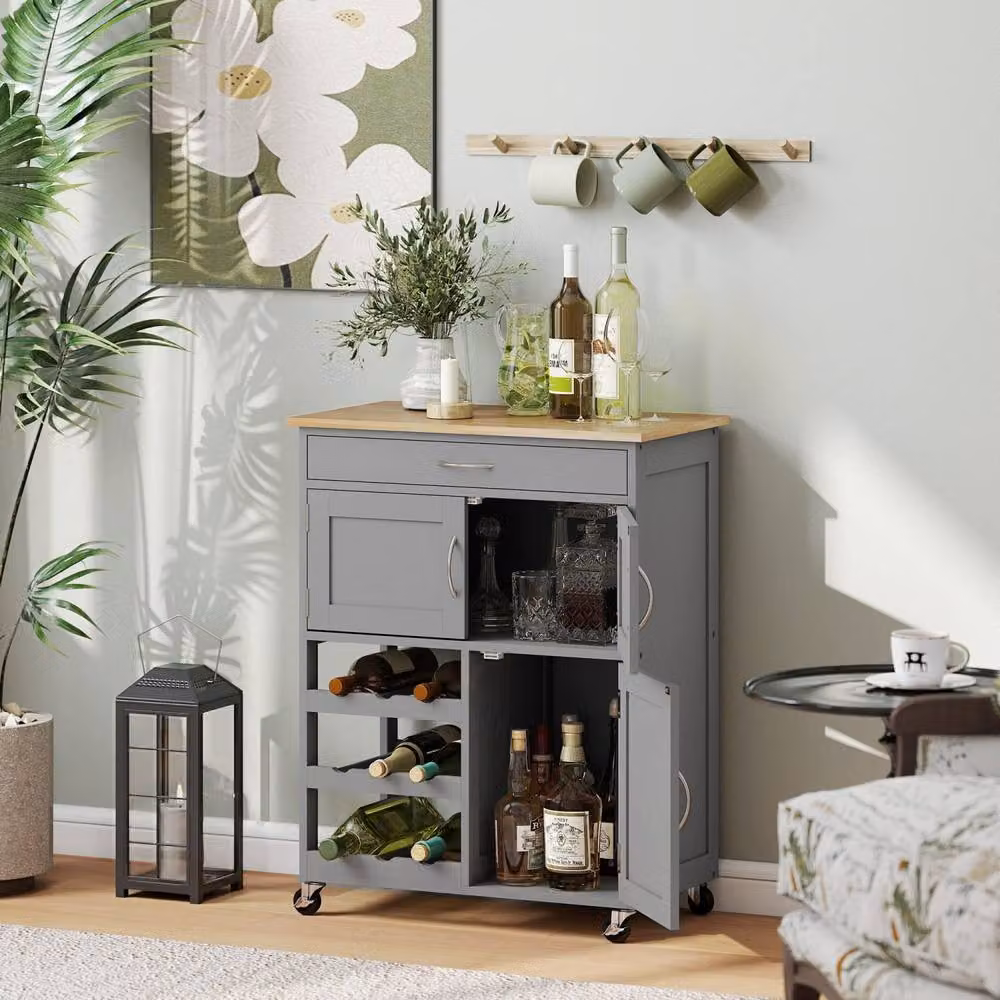 Wyld Haus Lehari Grey Rolling Kitchen Island with Drawer – 3