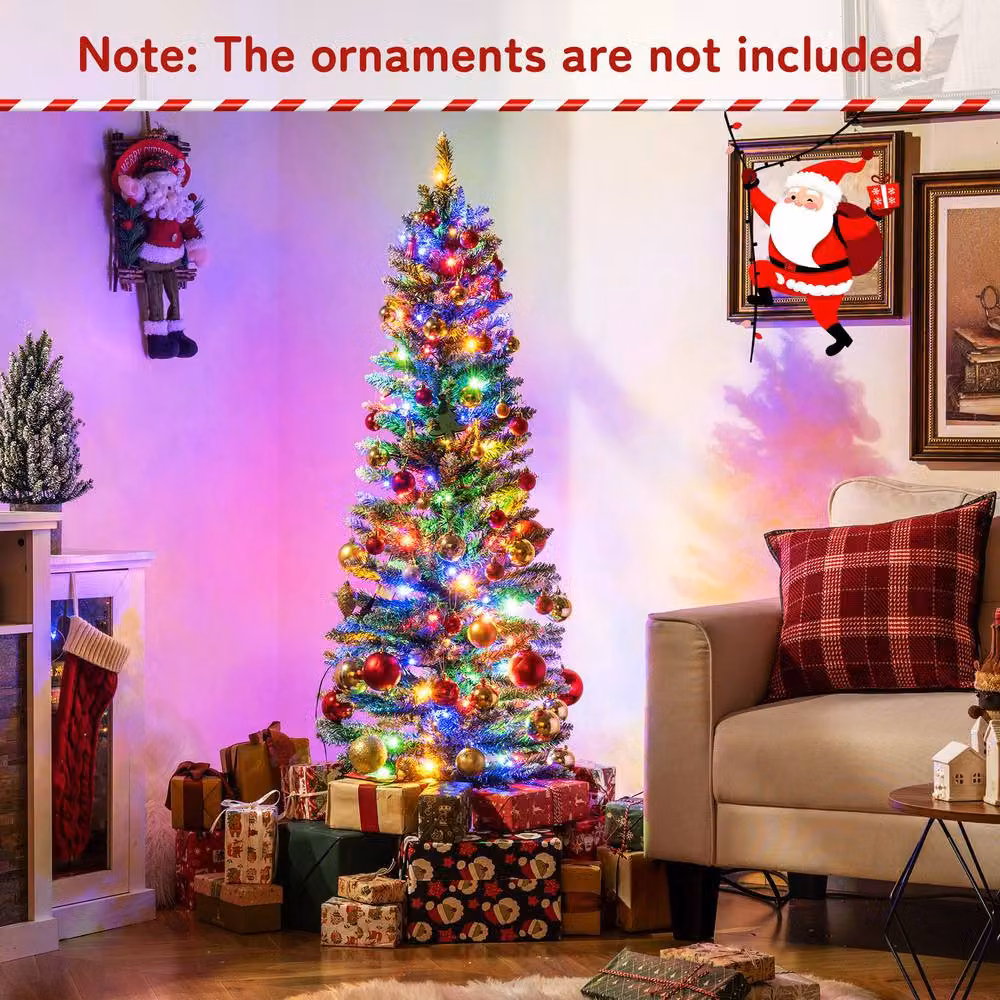 Costway 5 FT Pre-lit Artificial Christmas Tree with Switchable LED Lights in Green, Height: 152.4 cm – 4