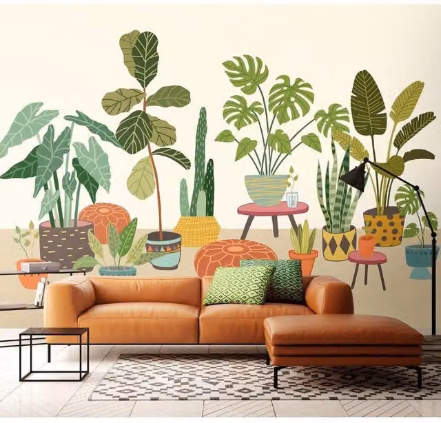 Origin Murals Houseplants Pots Floral Wall Mural in Multicolour, W: 300 cm, H: 240 cm – 1