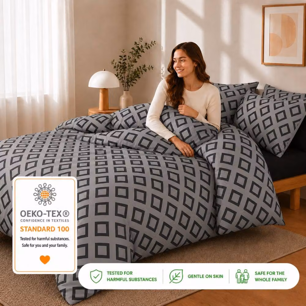 Grace Bedding Premium Soft Microfibre Duvet Cover and Pillowcase Set in Grey, Single Size (140 x 200 cm), Oeko-Tex Certified – 3