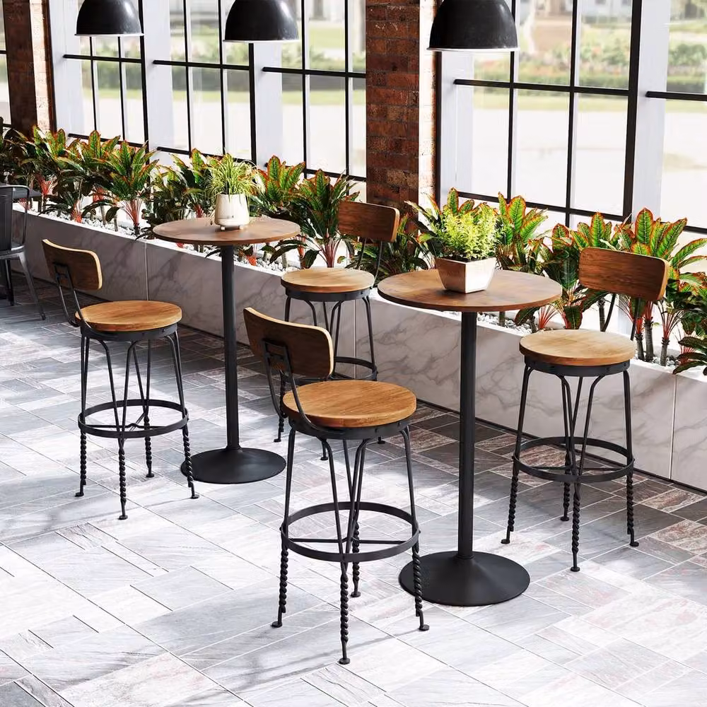 EONLION Round Top Pub and Bar Bistro Table in Brown, Diameter: 100 cm – 2