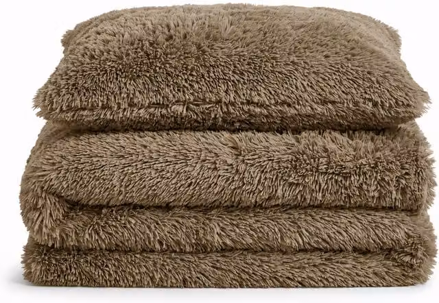 Velosso Alaska Shaggy Faux Fur Duvet Cover and Pillowcase Set, Taupe/Beige, W/D/H: 200 x 220 cm