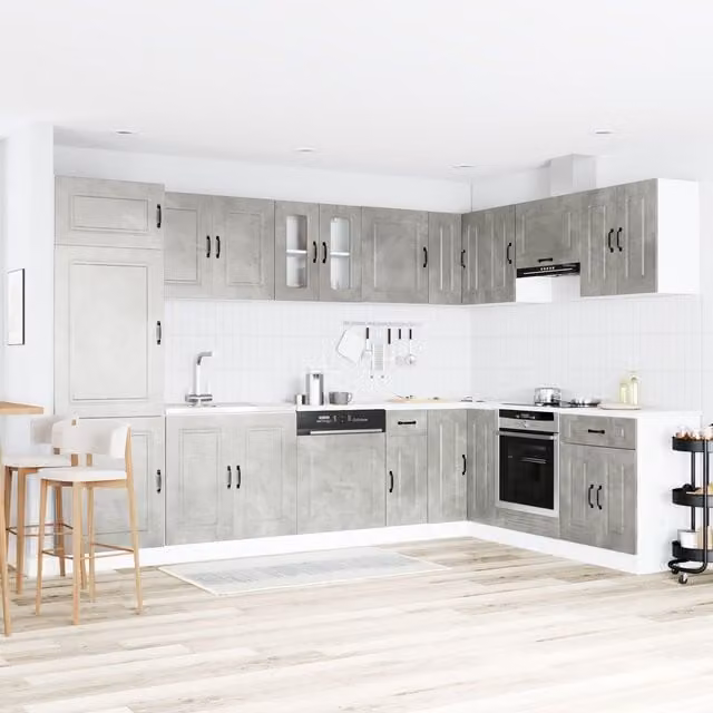 Berkfield Home Kalmar Kitchen Sink Cabinet in Concrete Grey with Double Basins and Hinged Doors