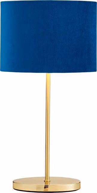 Litecraft Art Deco Table Lamp with Blue Oval Fabric Shade and Brass Base