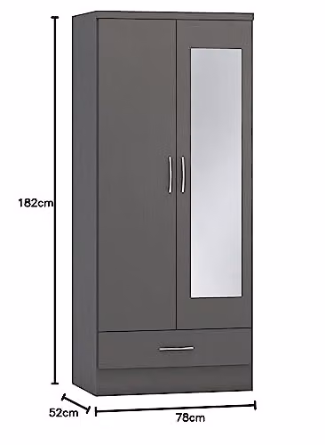 Seconique Nevada Matt Grey 2 Door Mirrored Wardrobe with 1 Drawer – 4
