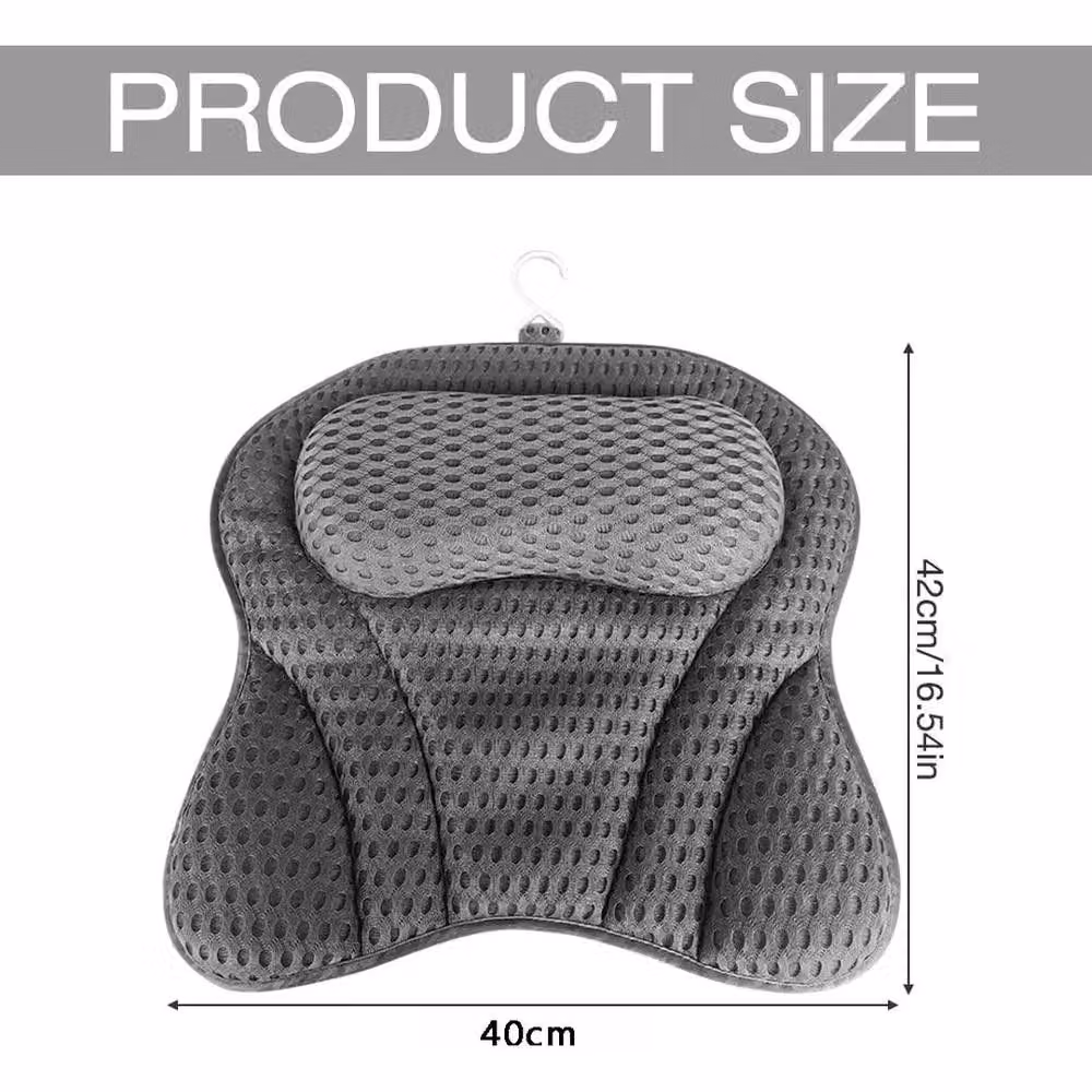 PAWNORA Luxury Waterproof Bath Pillow in Grey with Contoured 4D Breathable Mesh for Neck and Back Support – 2