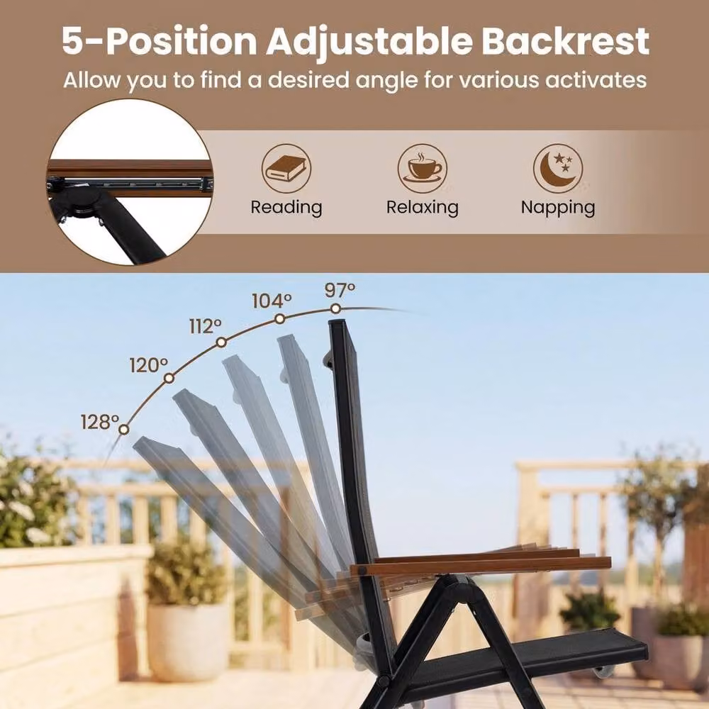 KORVIXA Set of 4 Black Portable Outdoor Folding Patio Dining Chairs with Armrests – 4