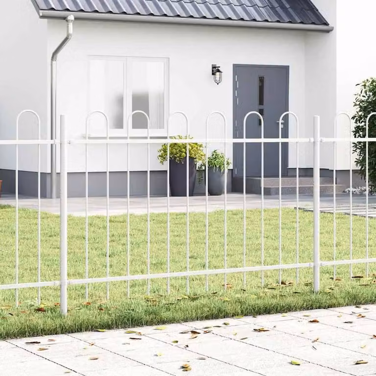 Berkfield Home White Steel Hoop Top Garden Fence, W/H: 170 x 130 cm