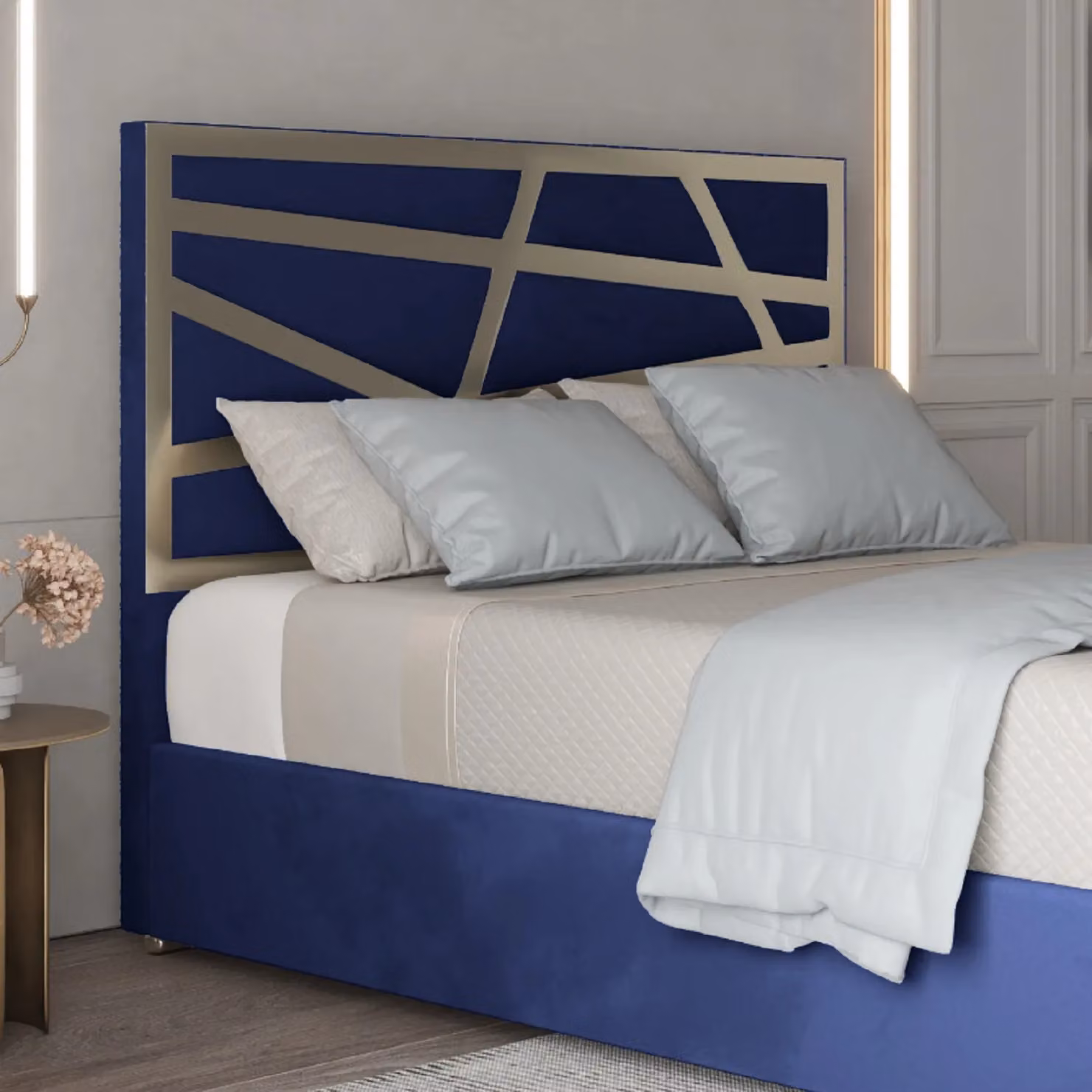 KDMD Arabella Modern Upholstered Velvet Bed Frame in Blue, W/D/H: 120 x 189 x 127 cm – 2