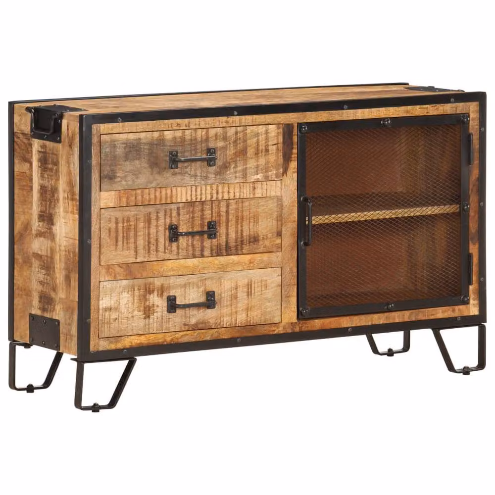Berkfield Home Rustic Solid Mango Wood Sideboard in Brown and Black, W/D/H: 100 x 31 x 60 cm – 2