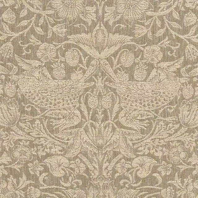 William Morris At Home Strawberry Thief Woven Fabric in Walnut, Brown, Red and Beige