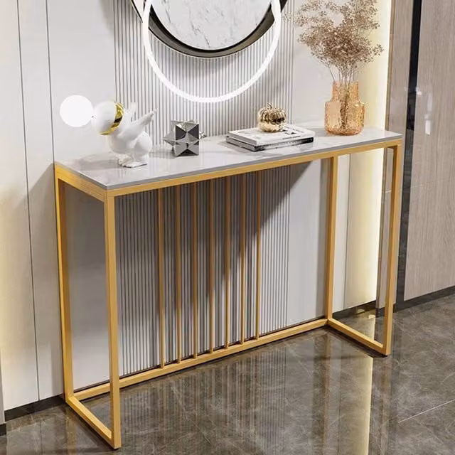 NESTLUNE Slim Modern Marble and Metal Hallway Console Table in Gold – 1