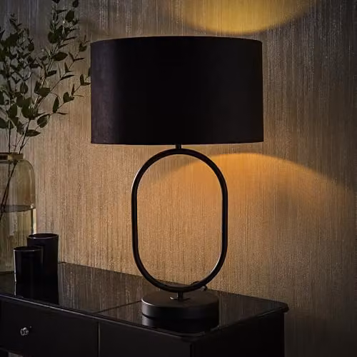ValueLights Antonia Black Velvet Oval Drum Lamp Shade, W: 43.0 cm, D: 25.0 cm, H: 25.0 cm – 2