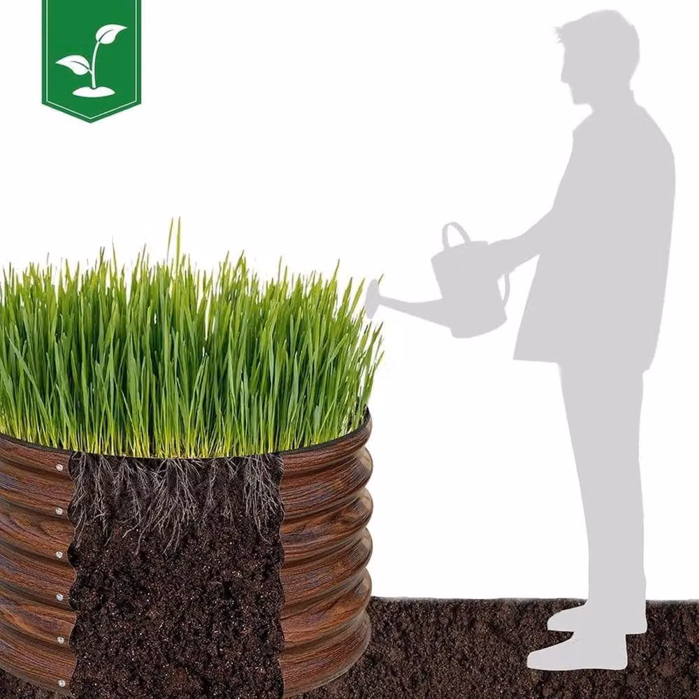 FLAVORA Round Raised Bed Vegetable Planter in Brown, W/D/H: 80 x 80 x 43 cm – 5