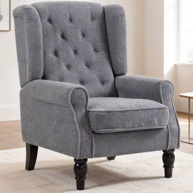 ERGOVEXA Grey Fabric Wingback Accent Chair with Solid Wood Frame and Spring Core, H: 86.0 cm, W: 74.0 cm, D: 102.0 cm – 1