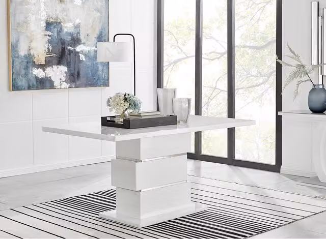 FurnitureboxUK Apollo 6 Seater Rectangular Kitchen Dining Table in High Gloss White with Chrome Details