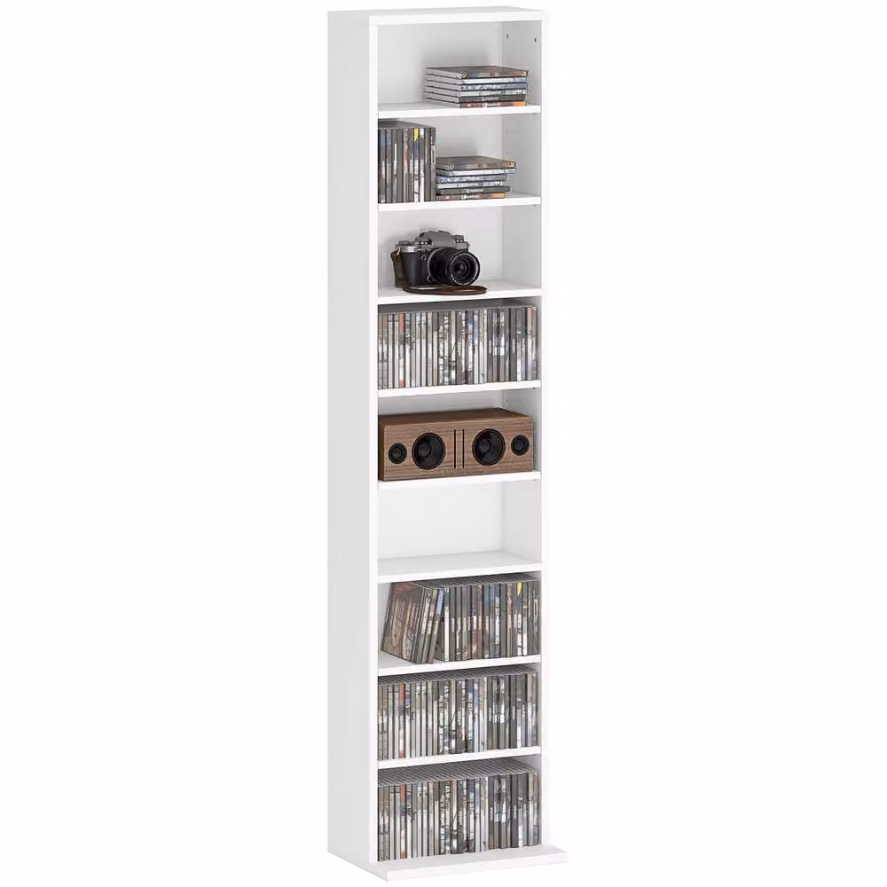 Wyld Haus Sovimora White Narrow CD Storage Unit with Adjustable Shelves, H 140 x W 33 x D 24 cm – 1