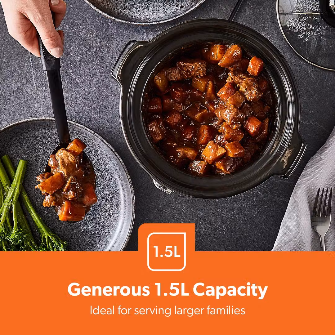 Geepas 1.5 l Slow Cooker with 3 Temperature Settings and Tempered Glass Lid in Black – 3