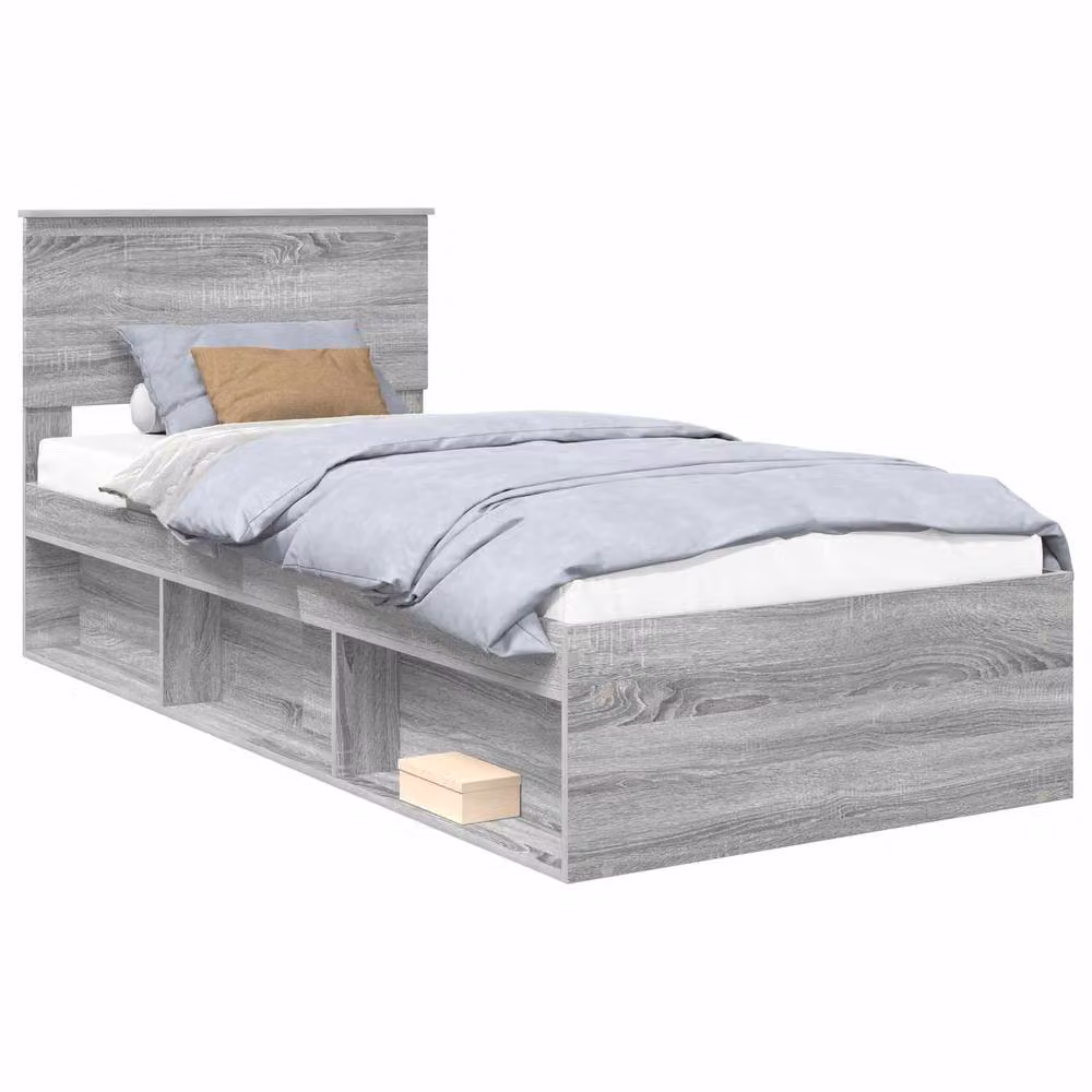 Berkfield Home Sonoma Bed Frame in Grey, Solid Pine and Engineered Wood, W/D/H: 90 x 200 cm – 2