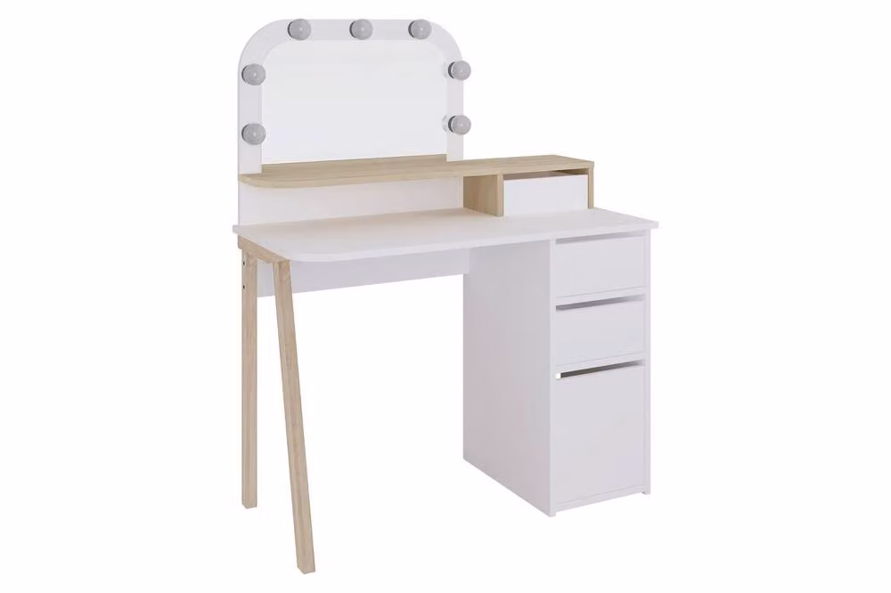 Decortie Avien Modern Dressing Table Set with Hollywood LED Mirror in White – 2