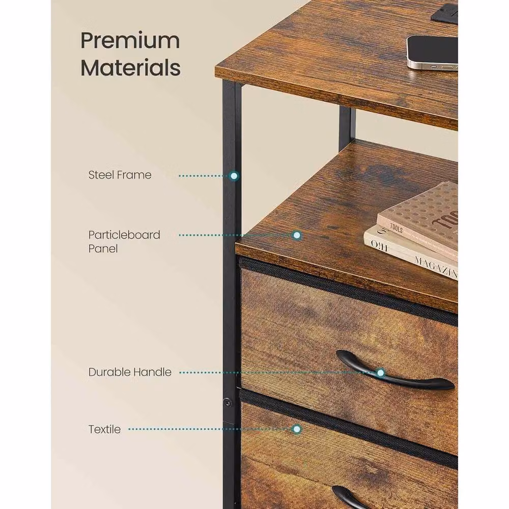 The Bazaarist Set of 2 Modern Brown Wood Bedside Tables with Integrated LED Lighting and Charging Station – 5