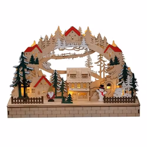 Samuel Alexander Rustic Wooden Christmas Alpine Scene with Multicolour LEDs, 40 cm – 3