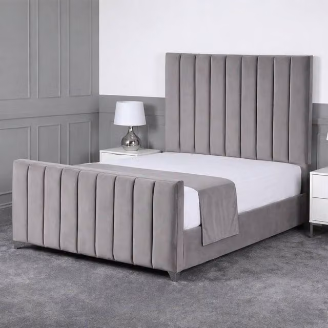 Living Comfort Bedz Empress Plush Velvet Upholstered Bed with Slatted Base in Grey, King Size
