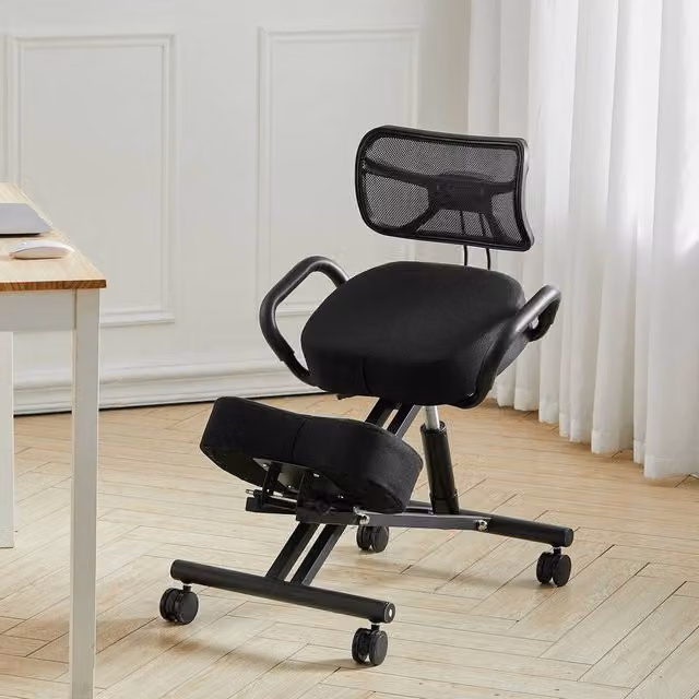 FORGEVIO Black Ergonomic Kneeling Chair with Headrest and Armrests for Home Office – 1
