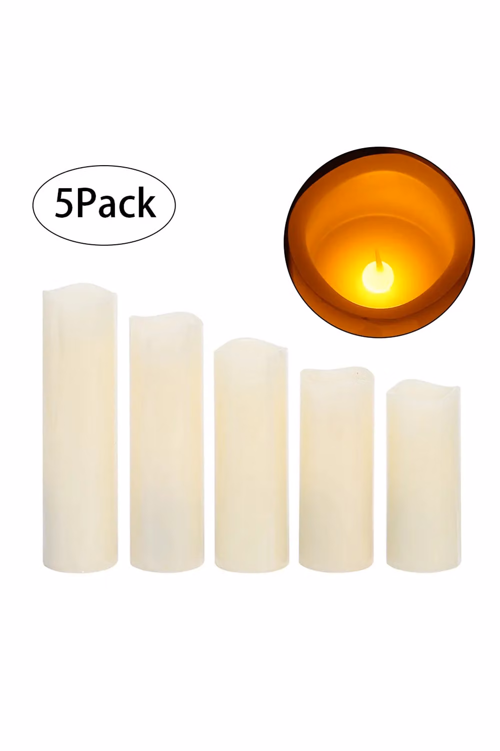Living and Home 5-Piece Remote-Controlled LED Flameless Pillar Candle Set in Beige with Flicker Effect – 4