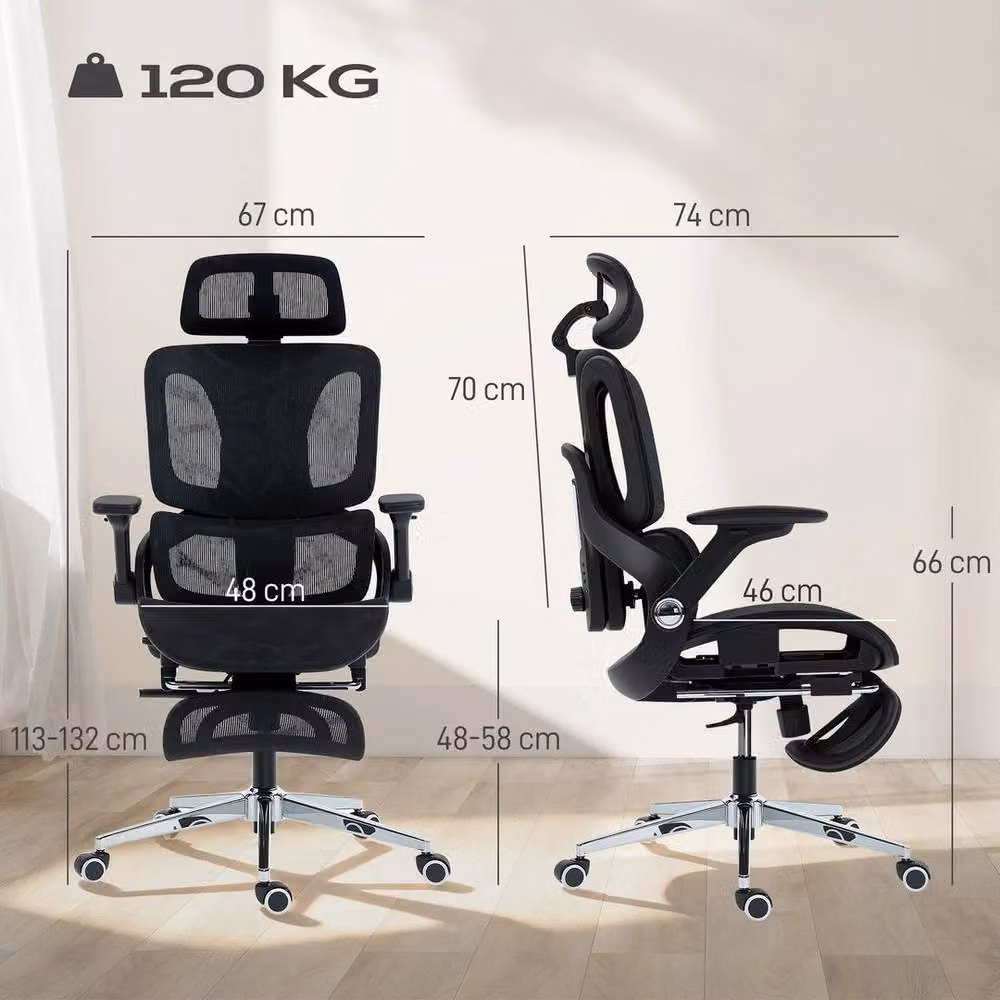 PAWNORA Ergonomic Mesh Desk Chair with Headrest and Lumbar Support in Black – 2