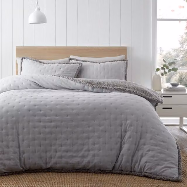 Catherine Lansfield Cosi Nori Sherpa Bedspread in Silver Grey, W: 220 cm, D: 230 cm