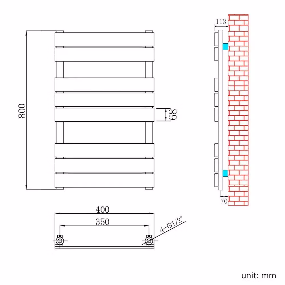 ERGOVEXA Silver Chrome Designer Flat Panel Bathroom Towel Rail Radiator H 80.0 cm x W 40.0 cm x D 1.47 cm – 2