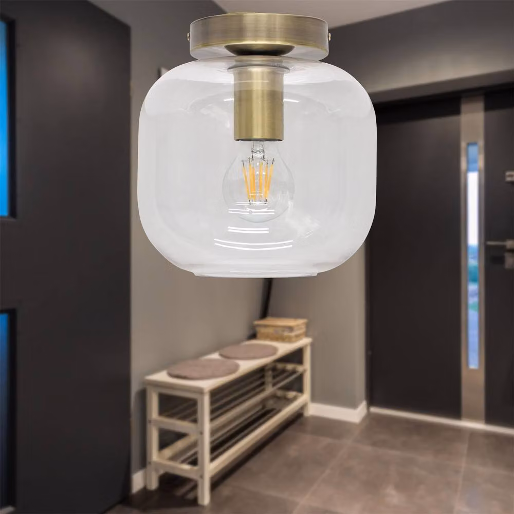 First Choice Lighting Bletch Ceiling Light Fitting with Transparent Glass and Gold/Brass Finish – 2