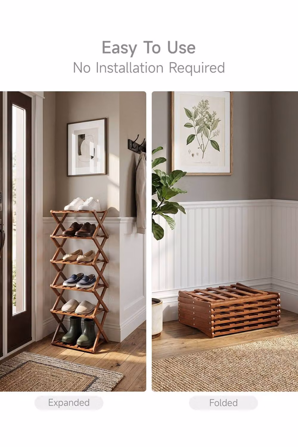 Garden Sanctuary 6-Tier Foldable Bamboo Shoe Rack in Brown – 4