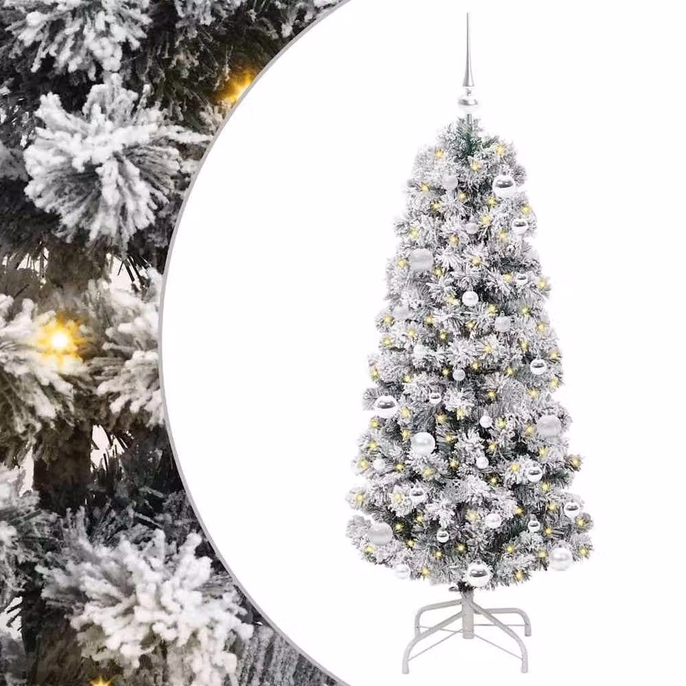 Berkfield Home Artificial Hinged Christmas Tree in Green and White, Height: 150 cm – 2